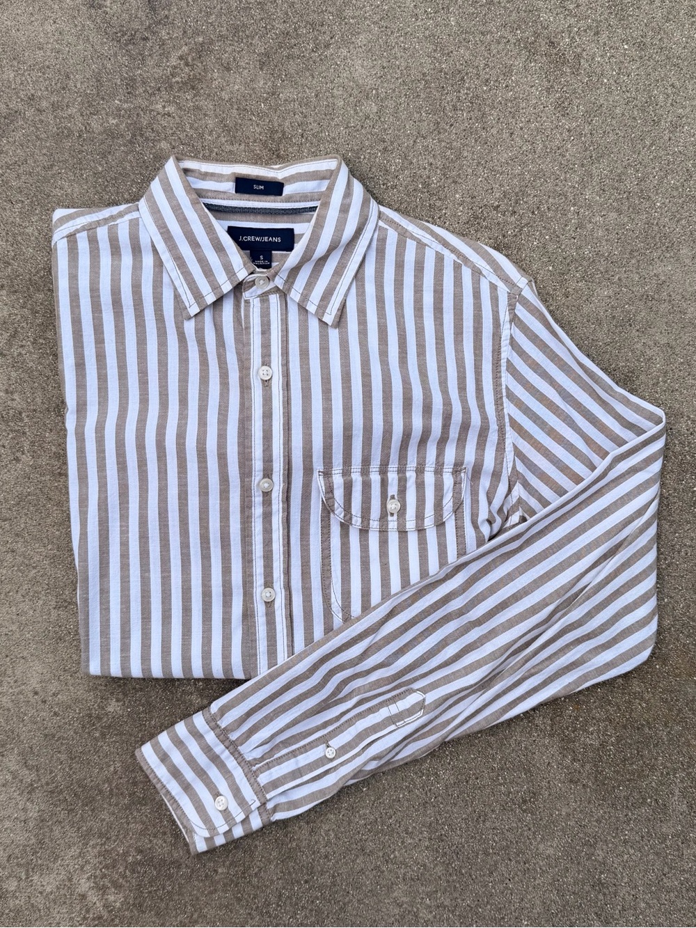 J. Crew Men’s Striped Button-Down Shirt — White & Tan
